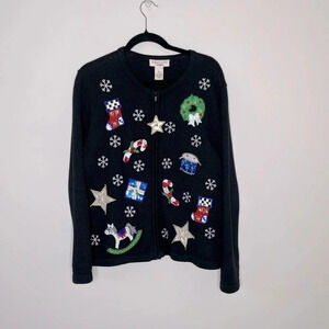 Bechamel Petites Women’s Ugly Christmas Sweater VTG Y2K 80’s sequin embroidered